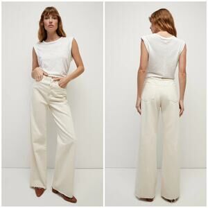 Veronica Beard Taylor Wide-Leg Jean Ecru 28 Raw Hem High Rise Chic Summer Denim